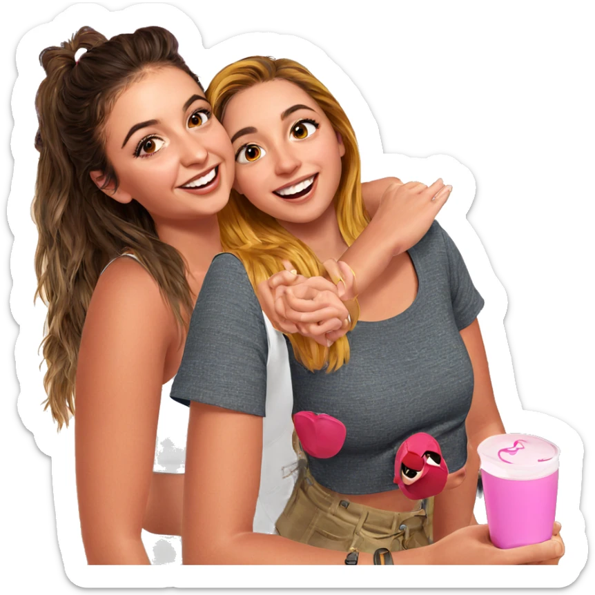 cheerful girls enjoying together sticker