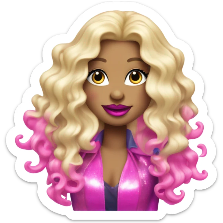 Killer whale with blonde hair and pink lipstick disco themed sticker