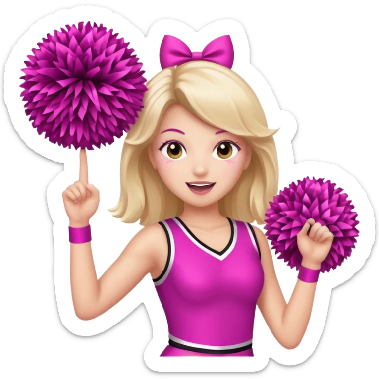 football cheerleader, holding big cheering poms, pink and twinkle sticker