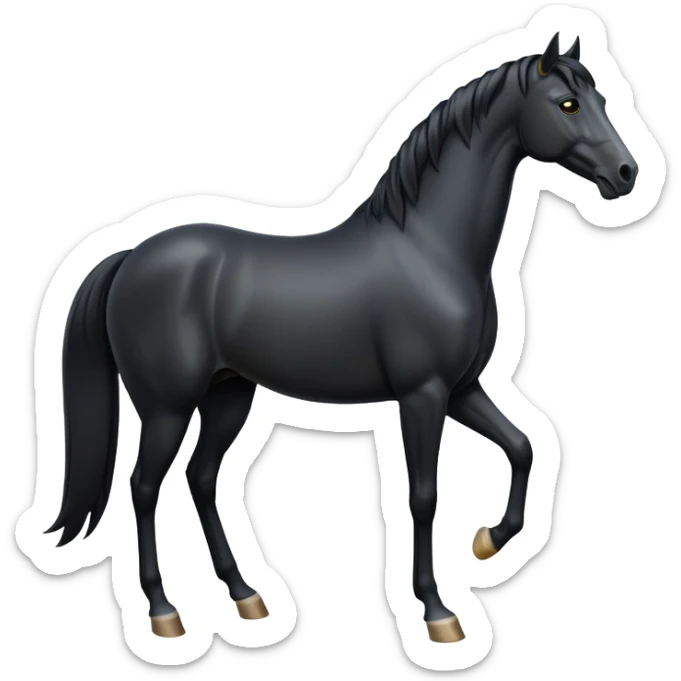 cinematic-[black horse]-realistic-full-body-standing-emoji,-tail-flicking-lazily,-head-tilted-dramatically,-sleek-[black]-coat,-simplified-yet-realistic-focused-features,-highly-detailed,-glowing-with-an-almost-sarcastic-glow sticker