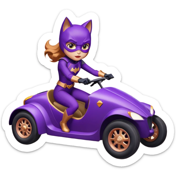 Hot full size real-appearance racing action Darkness BatGirl’s midnight-purple tights sixty’s tv show 1992 stealth retro cat burglar sporty petite off-road pursuit mobile cruiser car rose gold accents (reclined and relaxed seating position and attitude) sticker