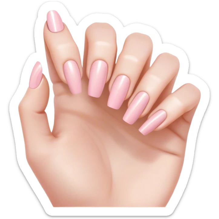 "Close-up of a delicate hand with soft pink or nude nail polish, slightly curved fingers, elegant and feminine style, subtle shine on nails." sticker