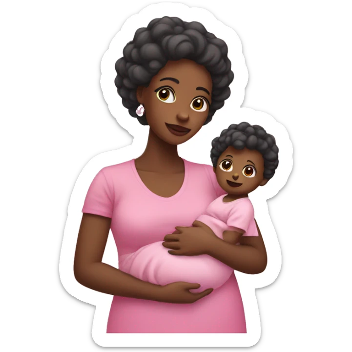 Black emoji mom holding baby girl dressed in pink  sticker
