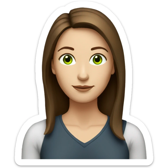 pretty middle age woman with green eyes and shoulder length straight brown hair casual sticker