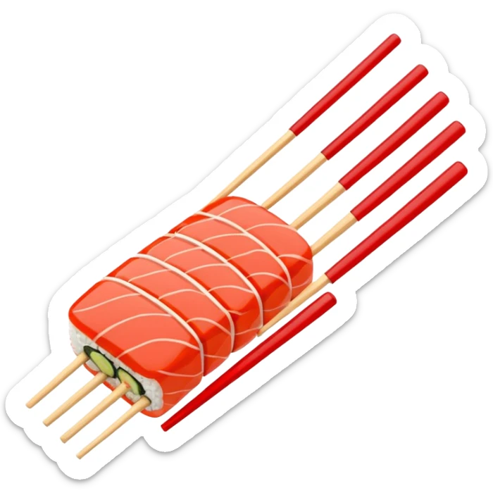 Japanese cuisine humanless avatar in minimalist emoji-style illustration. Sushi, roll and 2 chopsticks, clean lines, red white colors, flat design, calm and modern. sticker