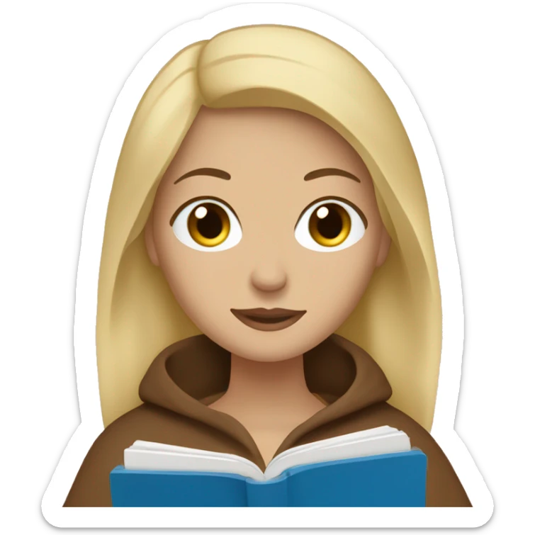 blonde woman with blue eyes in a brown blanket with a beige book in her handsemoji sticker
