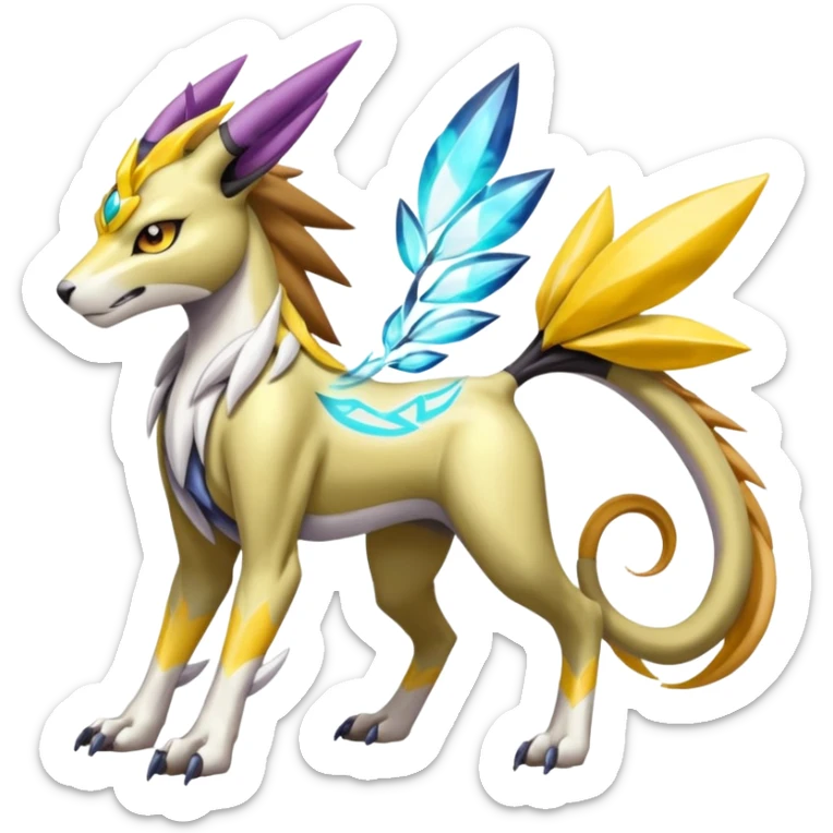 Colorful Meloetta-Manectric-Solgaleo-Raikou-Wargreymon-Pokémon-Digimon-Fakémon-fusion-hybrid-creature sticker