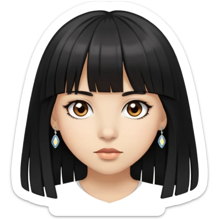Girl with bangs and brown eyes, long straight black hair with piercings sticker