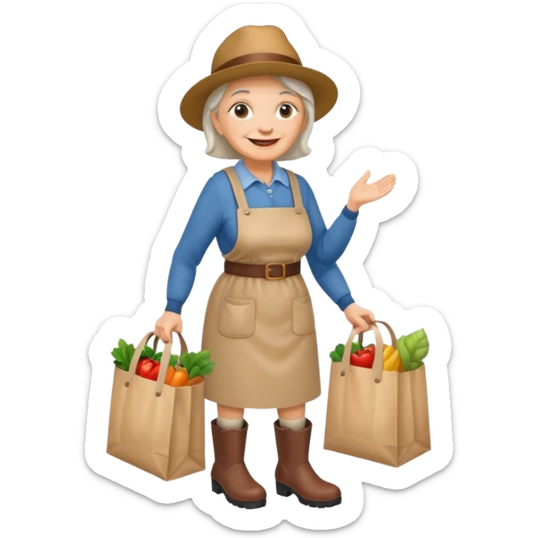 Una donna anziana  con gli stivaletti che va a fare la spesa sticker