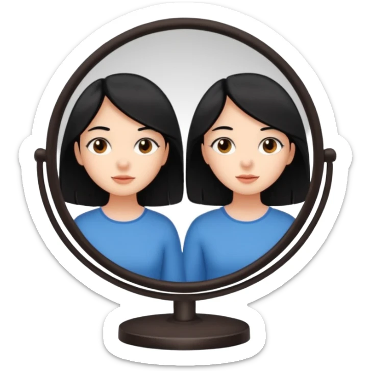 A girl with black hair, brown eyes and fair skin talking to herself in a mirror sticker