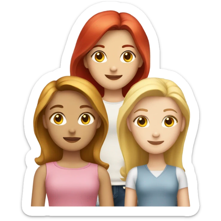 a trio: a brunette girl, a blonde girl, and a red haired girl sticker