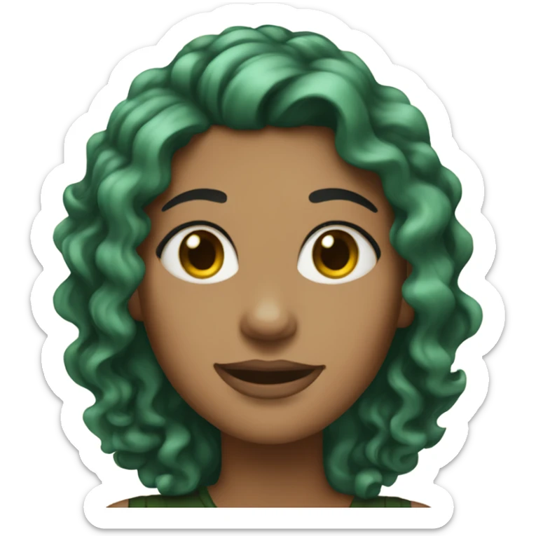 Custom Emoji Lady with curly black and green hair and tan skin sticker