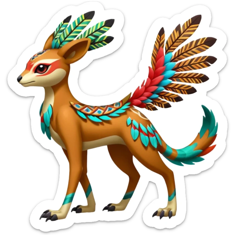 Tribal Colorful Exotic Fionbri-Kalon-Falvie-Vernid-Meloetta-Pokémon-Fakémon-Digimon-Spectrobe-hybrid-fusion, full body sticker