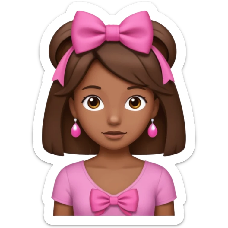 Chica con piel morena y pelo marron con un laso en la cabeza y un top rosa sticker