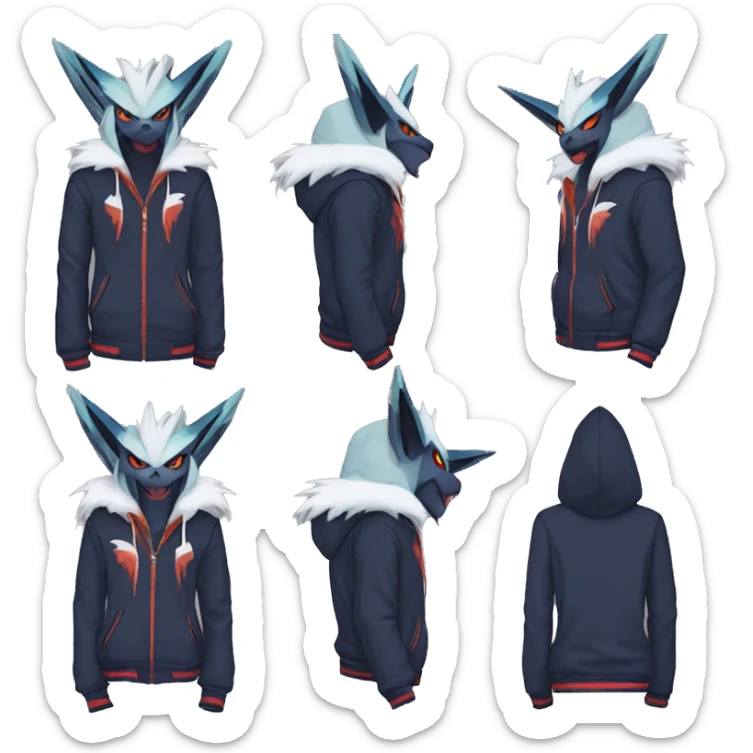 Cool Dark Edgy Absol-Noivern-Quilava-Litten-Pokémon with edgy stripes hoodie spiked collar punk Full Body sticker