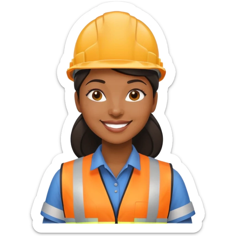 Black woman factory worker wearing safety vest and hard hat smiling sticker