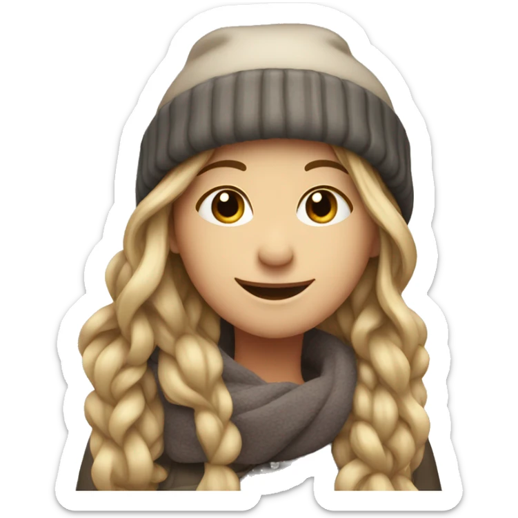 smiling girl with long dark blonde hair in a winter hat sticker