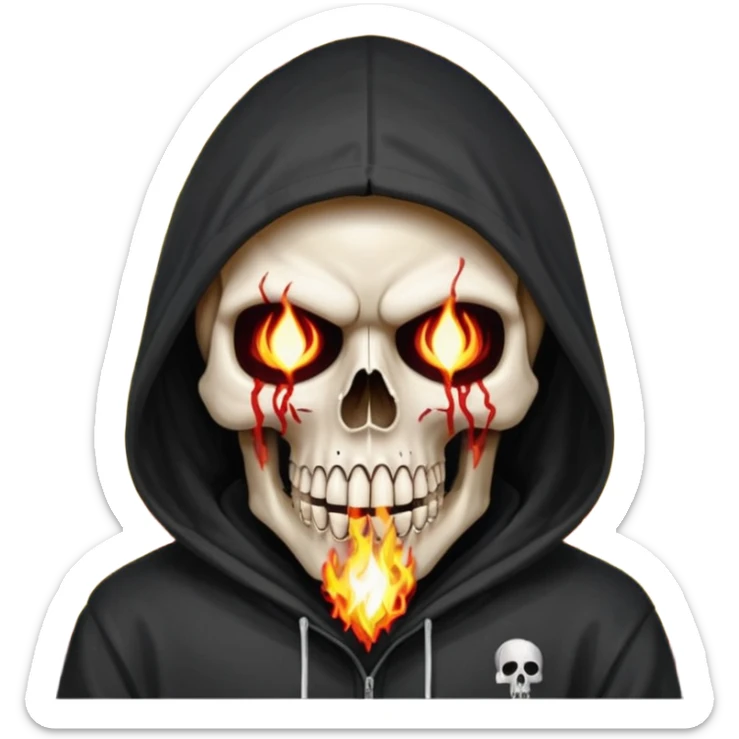 Bro I wanna skull with hoodie on the hoodie has to be on fire and I want matrix blood with the codes and weird numbers spilling out eyes and mouth almost give him a diamond grill in his mouth make it shinny where is the matrix symbols  sticker