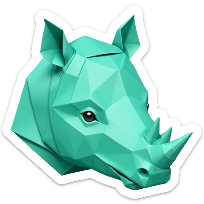 origami rhino head in color green mint rgb(168, 251, 211) sticker