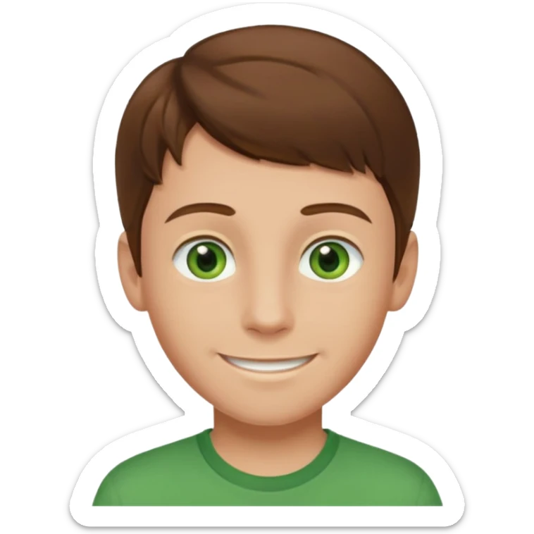 boy with brown hair and green eyes with green shirt sticker