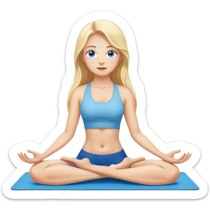 Cinematic realistic blonde with long hair and blue eyes does yoga on a mat sticker