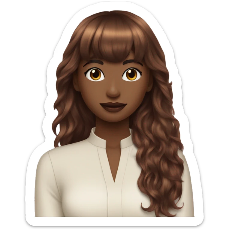 Girl dark rose gold curtain bangs long layered ponytail hair sticker