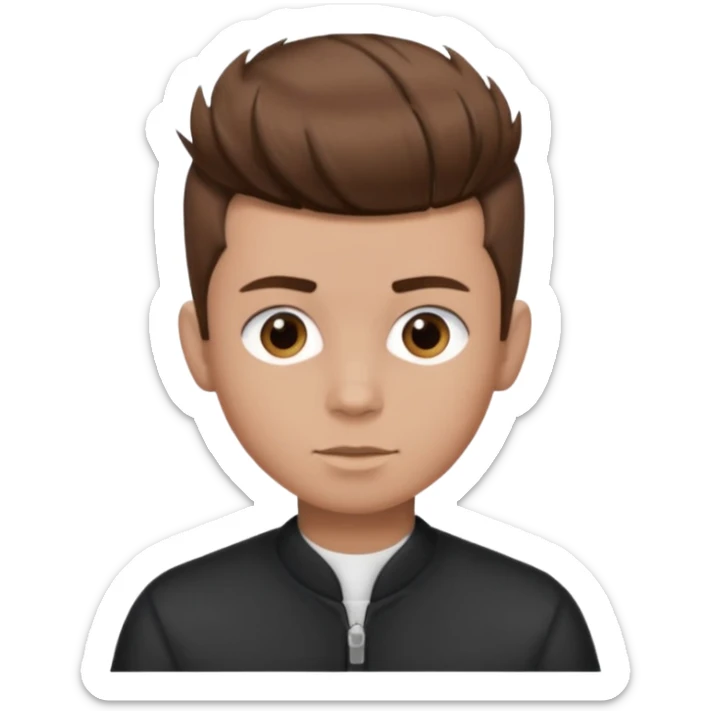 create a fringe haircut boy with a brown hair with hair little up more looking like quiff hairstyle but its going straight not on sides sticker