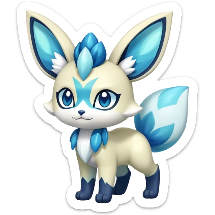 Colorful Iridescent Exotic Meowstic-Aurorus-Glaceon-Fakémon-hybrid-creature (full body)  sticker
