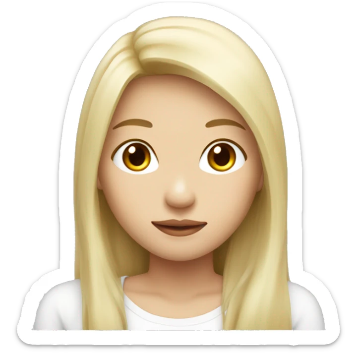 blonde long hair, white scin color asian woman, from shoulders, make one emoji, make her face small sticker