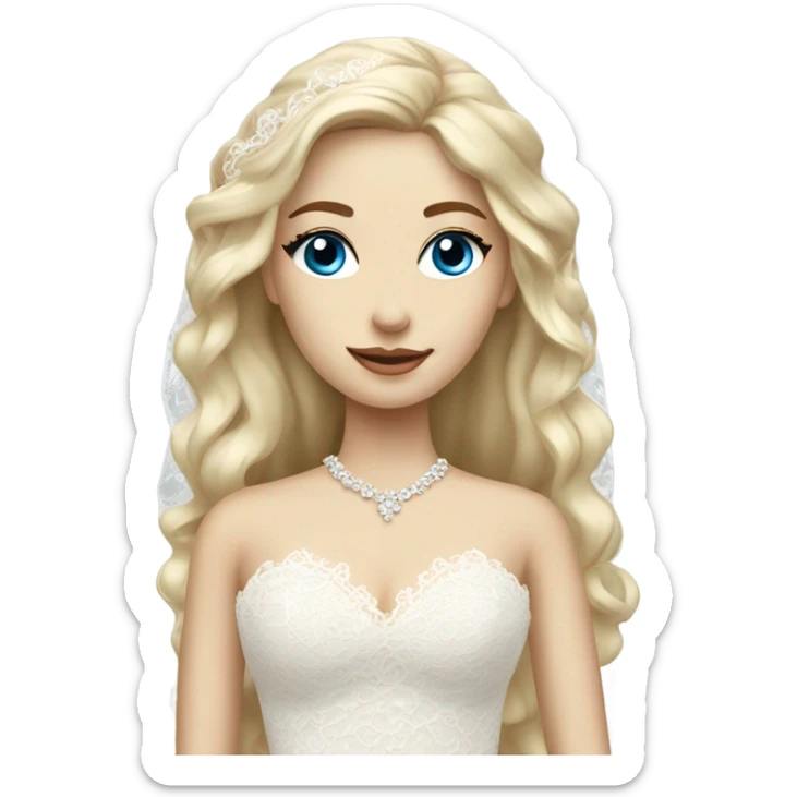 Beautiful blond girl with blue eyes and long lace wedding dress sticker
