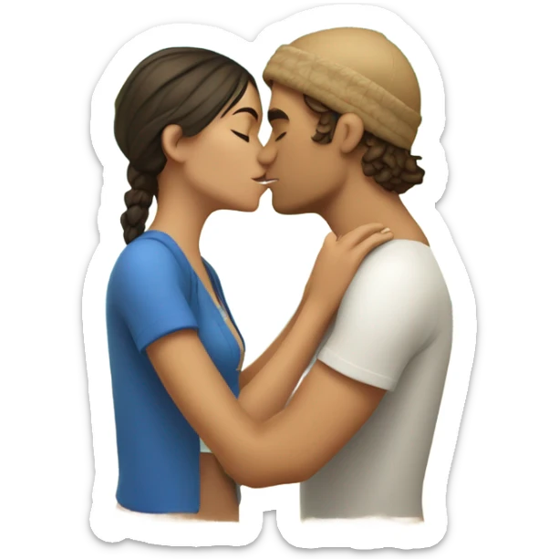 with beach clothes young metis man and white woman kiss love pink sticker