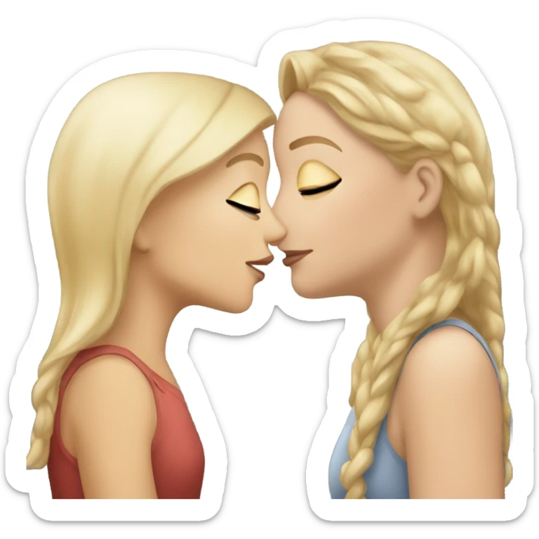a blonde white girl kissing a brunette white girl on the cheek sticker