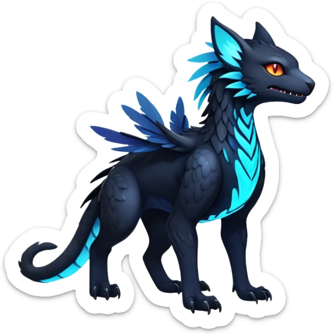 Black Dark Exotic Colorful Beaked Feathery Nocturnal Neon-glowing Abyssal Nightly Abyss-Cat-Gryphon-Salandit-Nargacuga-Silvally-Vernid-Sergal-Fakémon-Hybrid-Creature (full body) sticker