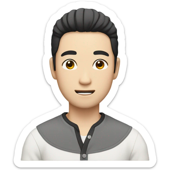 man from japan with white skin and black hair, wear casual shirt , closeout face sticker