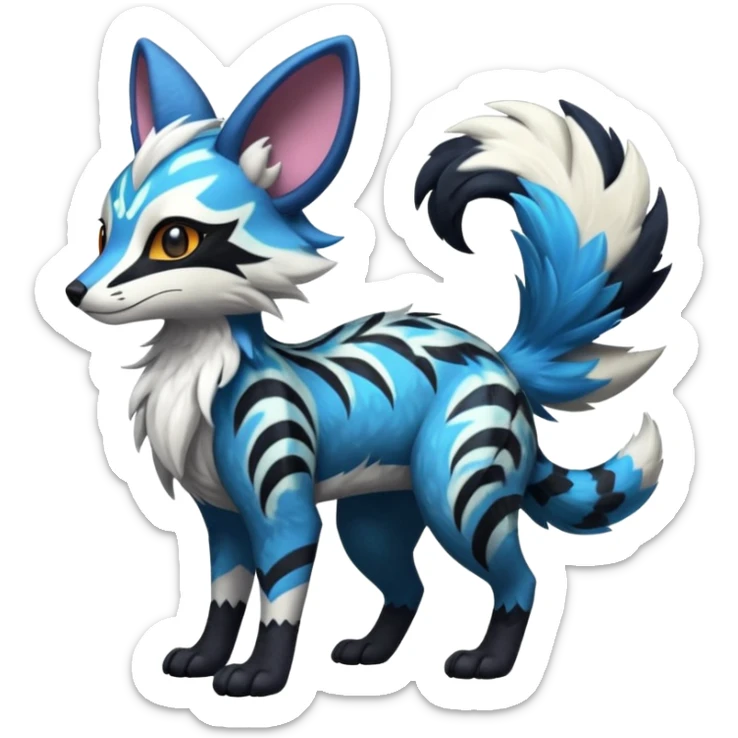 Futuristic furry fluffy floofy feathery tribal marked Genet-Absol-Kyurem-Zeraora-Primagen-fusion-creature  sticker