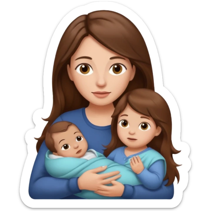 Mother long hair  holding 1 infant brown hair fair skin sticker