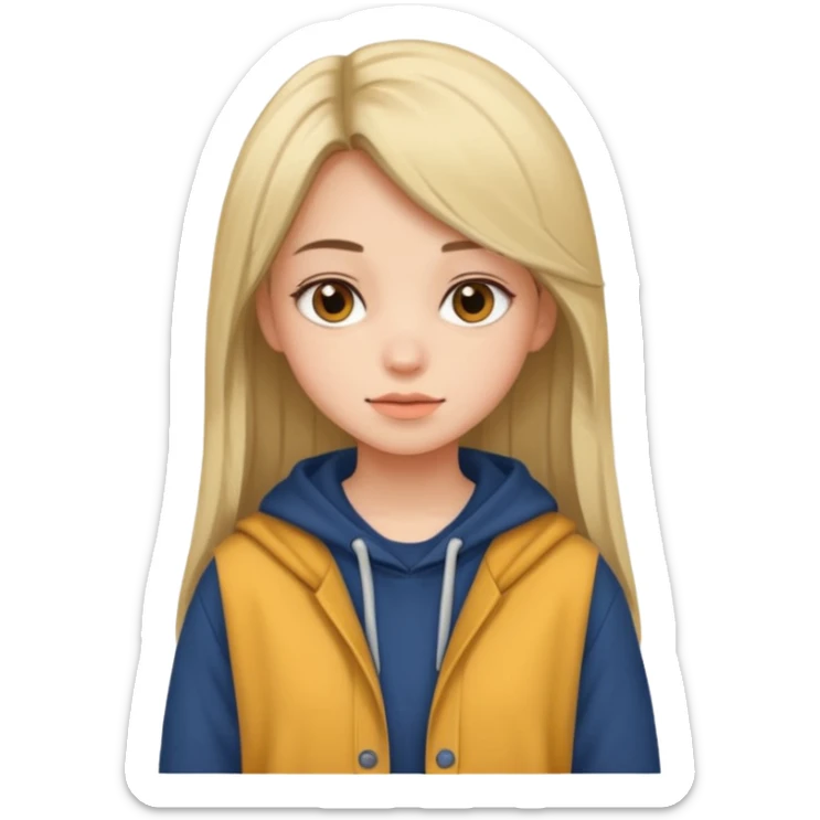 A pretty girl who has layered straight hair woth baggy clothing sticker