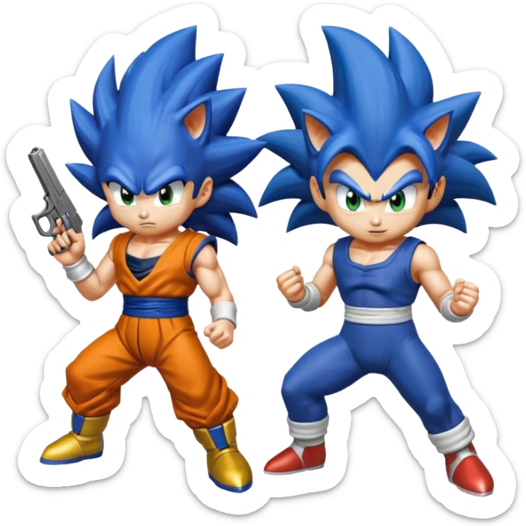 Goku and vegeta gun shoot sonic save Goku potara earrings = sonic Goku super Saiyan 3 sticker