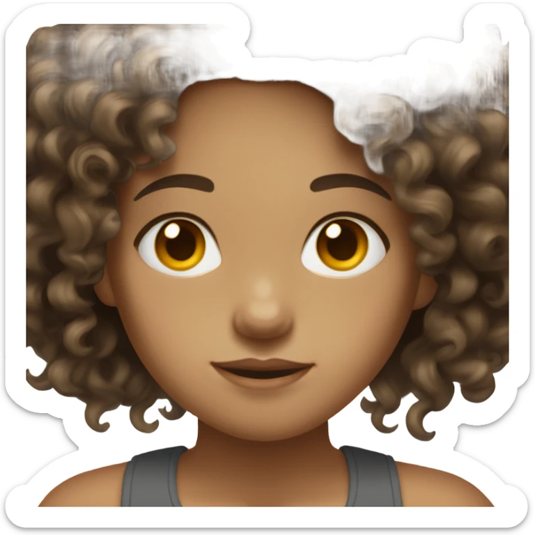 Girl wearing dark, gray tank top, long, dark brown , curly hair, hazel eyes light skin sticker