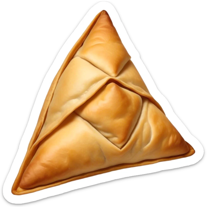Samosa Cinematic Realistic Samosa Snack Emoji, depicted as a crispy, golden triangular pastry filled with spiced vegetables or meat, rendered with rich textures and vibrant, appetizing lighting. sticker
