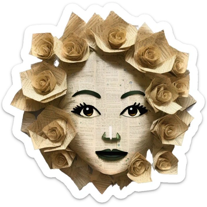  Hemp 420 lady face made of 420 origami newspaper roses hemp leaves lantern fairy lights burning paper and hemp leaves in hair and fairy lights sticker