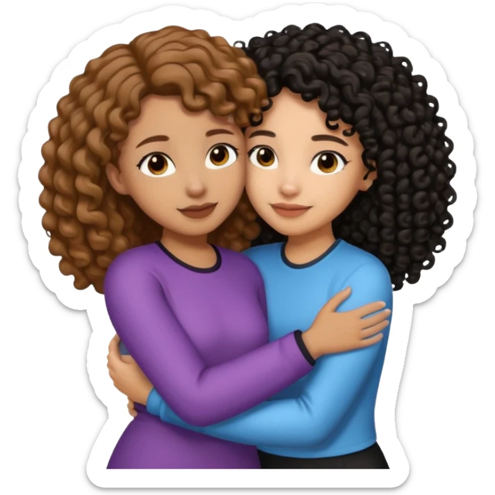 A girl with 1a light brown hair and light skin tone and the other girl with black curly hair with a bit of brown skin tone hugging sticker