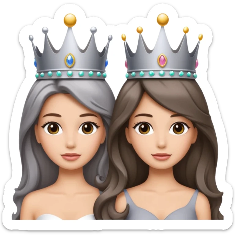 do not change anything, make in the middle of the screen two girls in a gray crown miss universe with long beautiful hair emoji ios 18 sticker