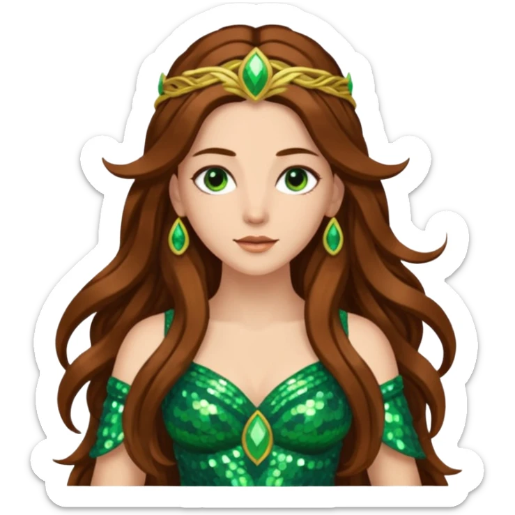 Terra, Goddess of Earth from Gods and Goddesses with long brown hair, green sequin outfit sticker