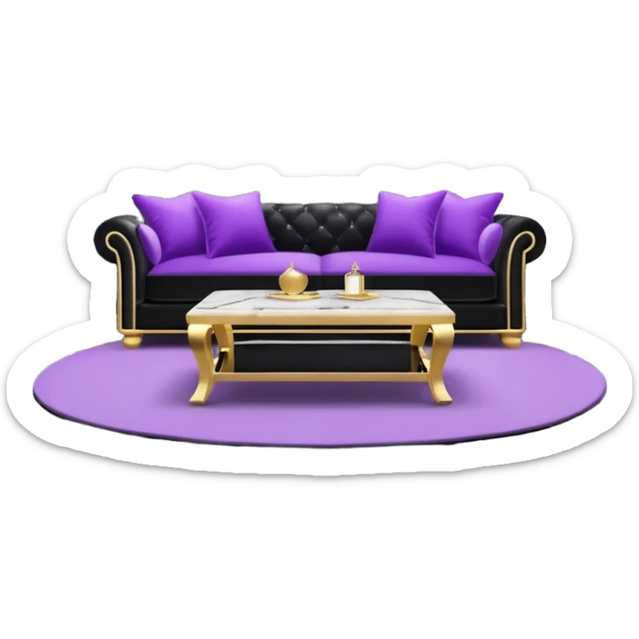 Luxurious black marble living room with gold and white accents and with a violet pillow  sticker