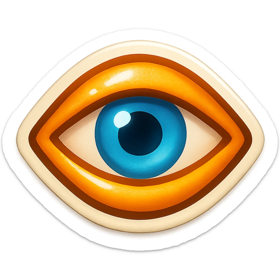 cartoon style sticker of a single eye symbol, simple and clear, no text sticker