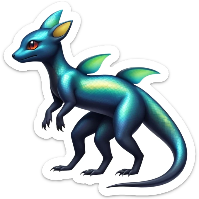 Colorful Iridescent Exotic Salandit-Aurorus-Umbreon-Fakémon-hybrid-creature (full body)  sticker