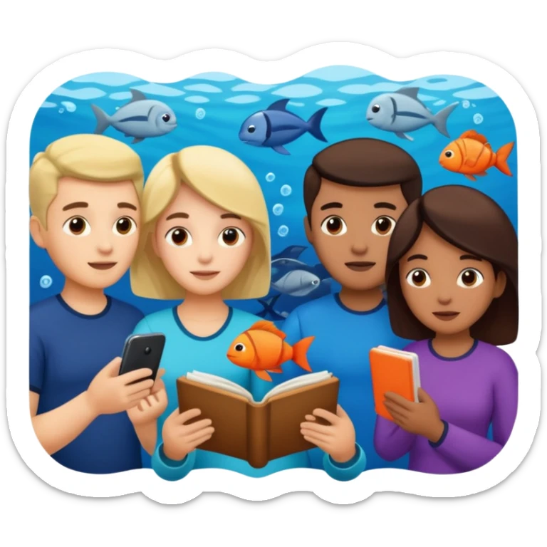 des gens qui lisent un panneau afin d'en apprendre plus sur la vie marine  sticker