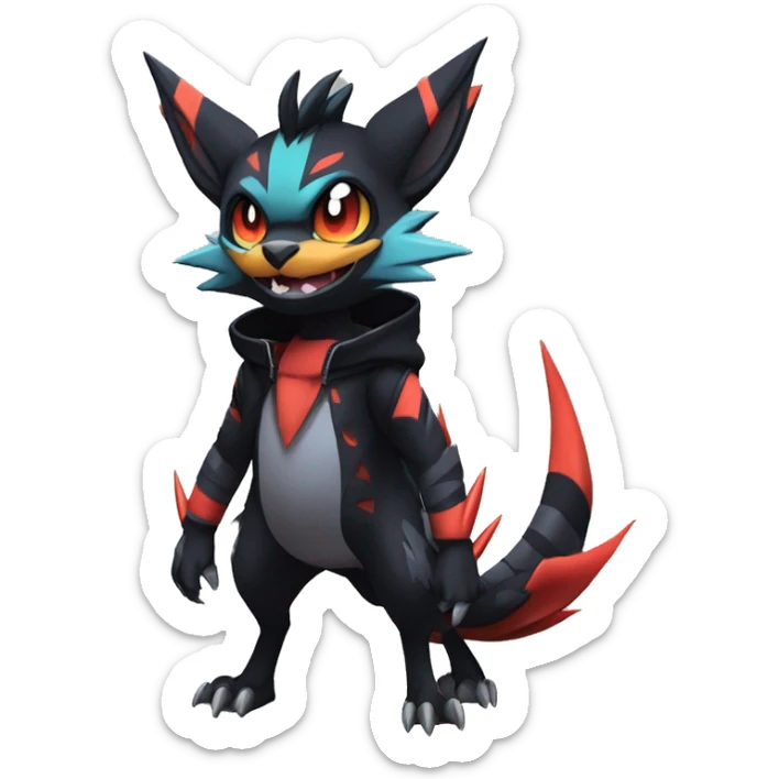 Cool Anthro Black Noivern-Quilava-Litten-Pokémon with edgy stripes hoodie spiked collar punk Full Body sticker