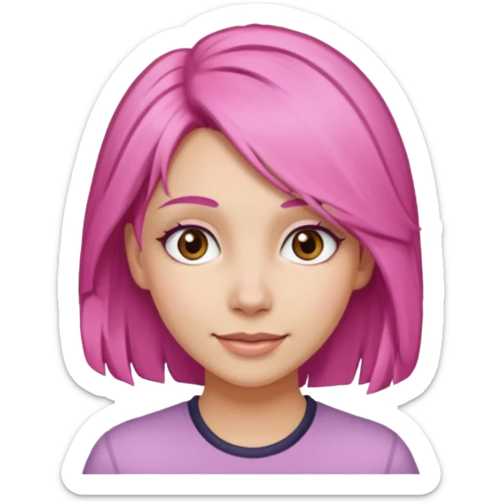A light-skinned woman with pink hair styled, brown eyes, and a gentle smile. sticker
